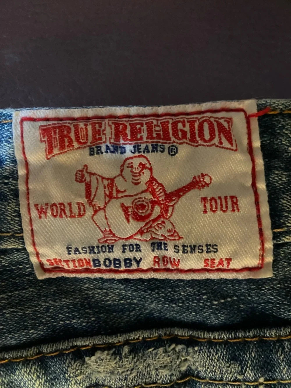 True Religion Blue Denim Jeans with Red Logo Patch - Picture 6 of 6